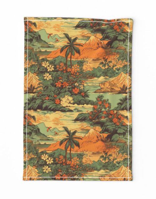 Small Vintage Hawaiian Landscape Green Tea Towel