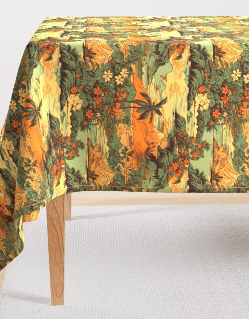 Small Vintage Hawaiian Landscape Green Rectangular Tablecloth