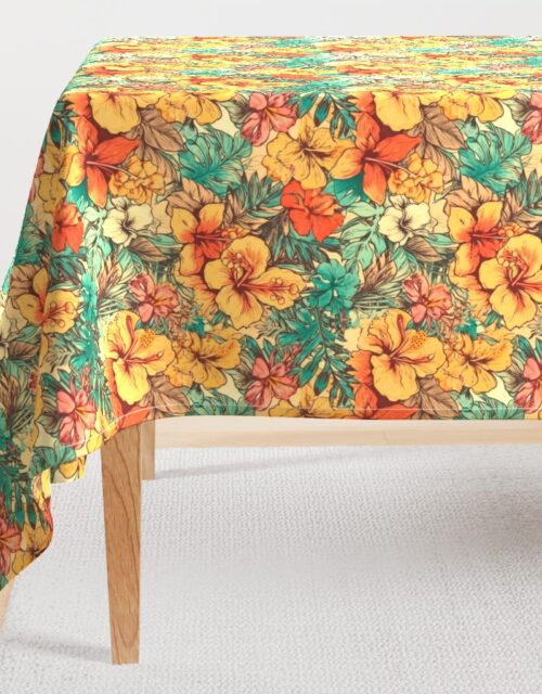 Soft Vintage Hawaiian Hibiscus Watercolor in Coral Orange Rectangular Tablecloth