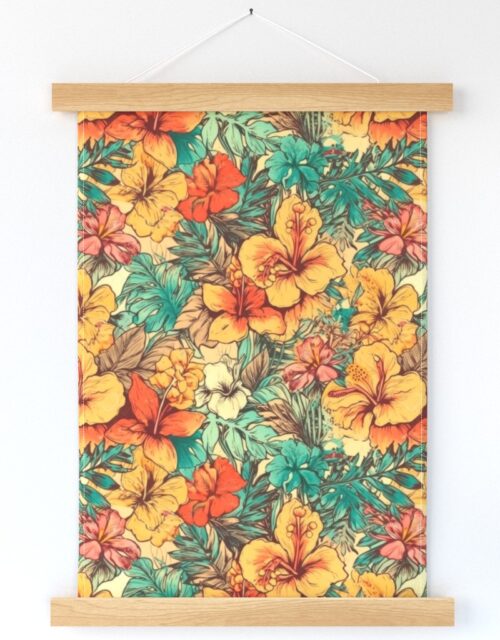 Soft Vintage Hawaiian Hibiscus Watercolor in Coral Orange Wall Hanging