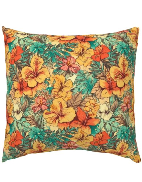 Soft Vintage Hawaiian Hibiscus Watercolor in Coral Orange Euro Pillow Sham