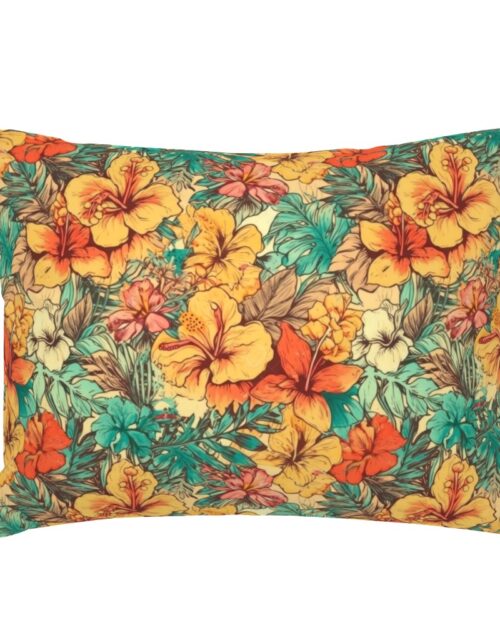 Soft Vintage Hawaiian Hibiscus Watercolor in Coral Orange Standard Pillow Sham