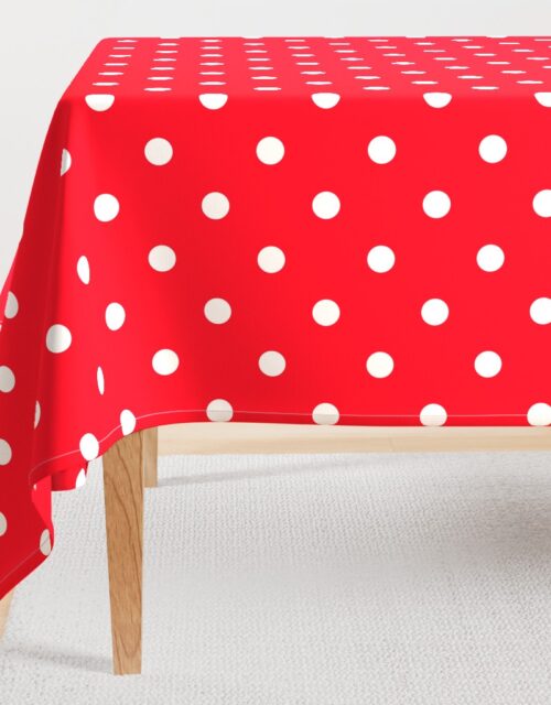 White Polkadots on Cherry Red Rectangular Tablecloth