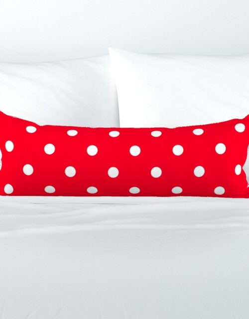 White Polkadots on Cherry Red Extra Long Lumbar Pillow