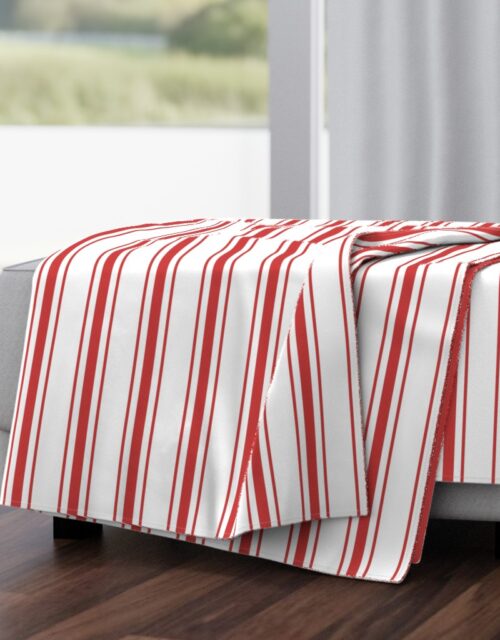 Mattress Ticking Wide Striped Pattern in Red and White Throw Blanket