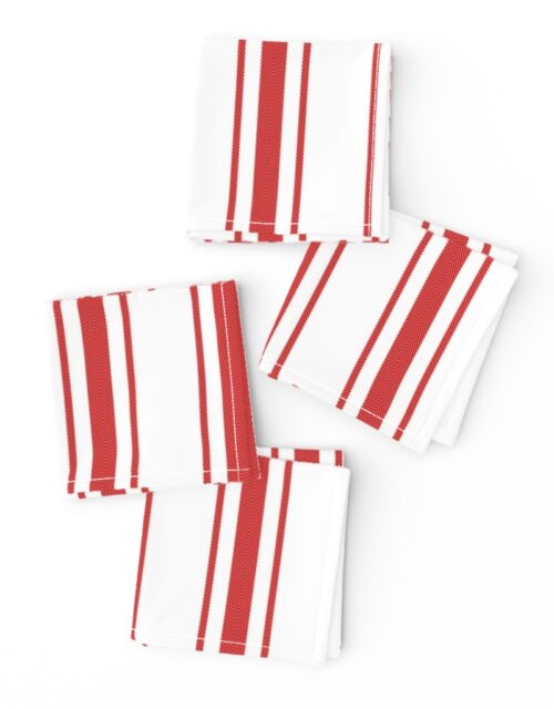 Mattress Ticking Wide Striped Pattern in Red and White Cocktail Napkins