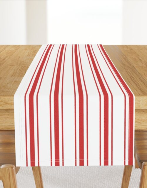 Mattress Ticking Wide Striped Pattern in Red and White Table Runner