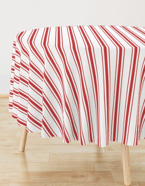 Mattress Ticking Wide Striped Pattern in Red and White Round Tablecloth