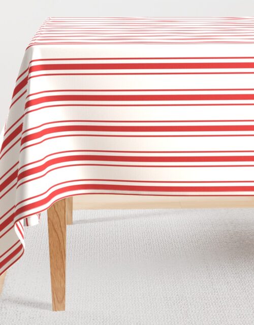 Mattress Ticking Wide Striped Pattern in Red and White Rectangular Tablecloth