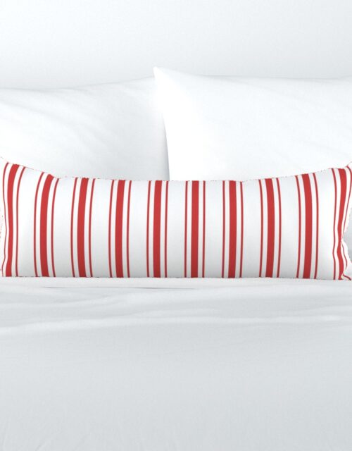 Mattress Ticking Wide Striped Pattern in Red and White Extra Long Lumbar Pillow
