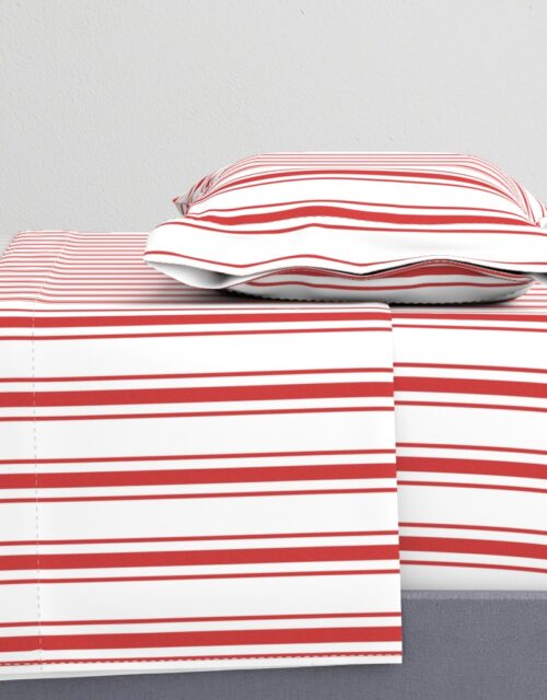 Mattress Ticking Wide Striped Pattern in Red and White Sheet Set