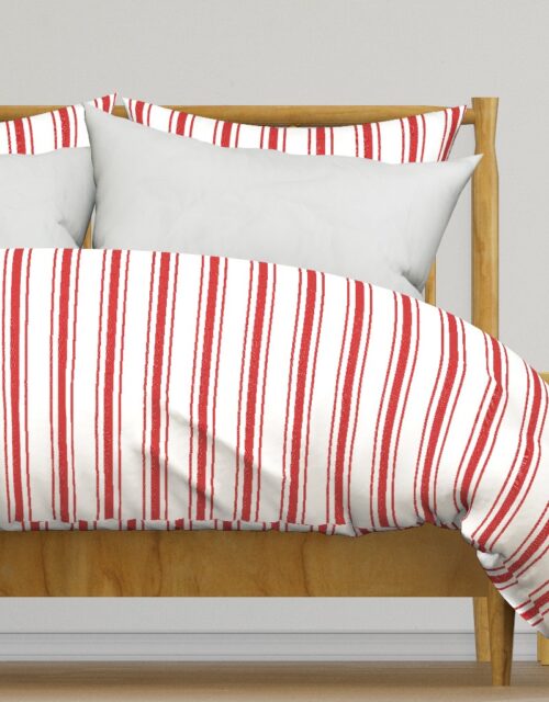 Mattress Ticking Wide Striped Pattern in Red and White Duvet Cover