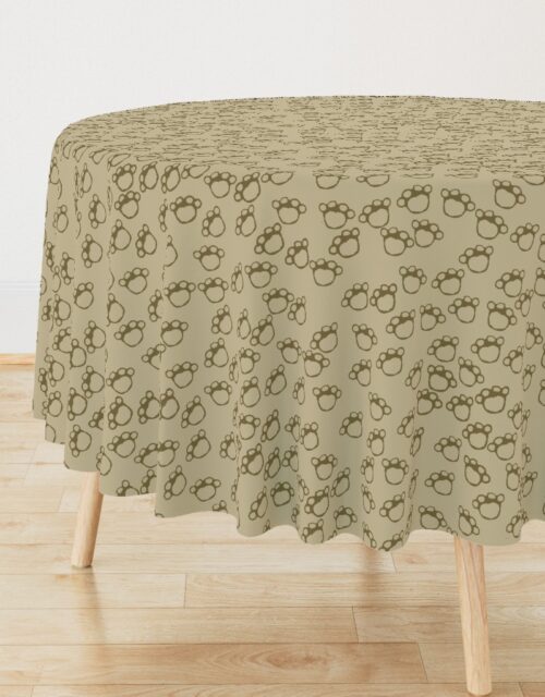 Paw Prints in Brown on Khaki Beige Round Tablecloth