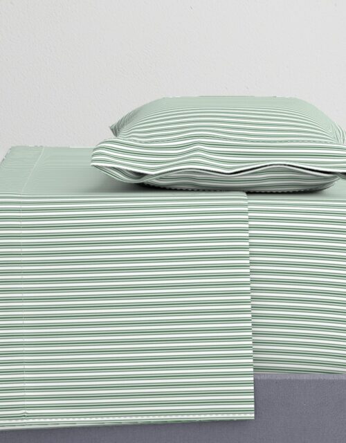 Classic Small Green Boot Pastel Green French Mattress Ticking Double Stripes Sheet Set