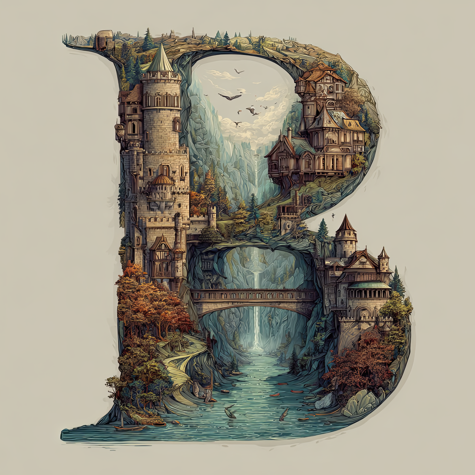 The Letter B: Castles in the Sky Fantasy Alphabet Art