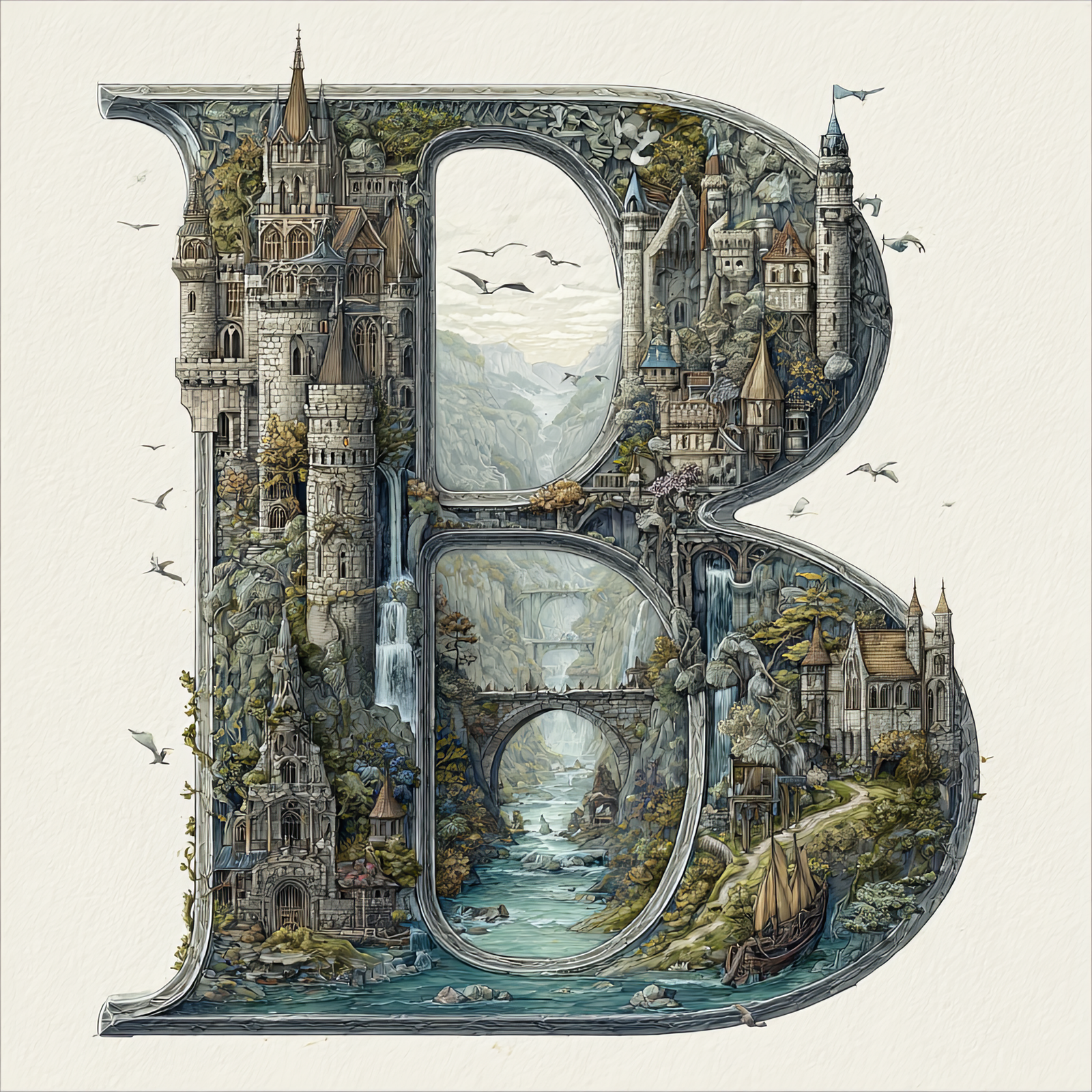 The Letter B: Castles in the Sky Fantasy Alphabet Art