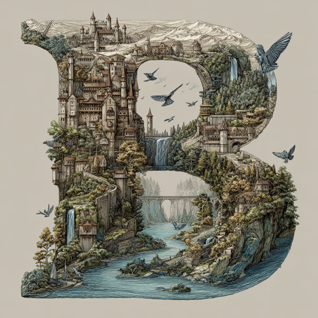 The Letter B: Castles in the Sky Fantasy Alphabet Art