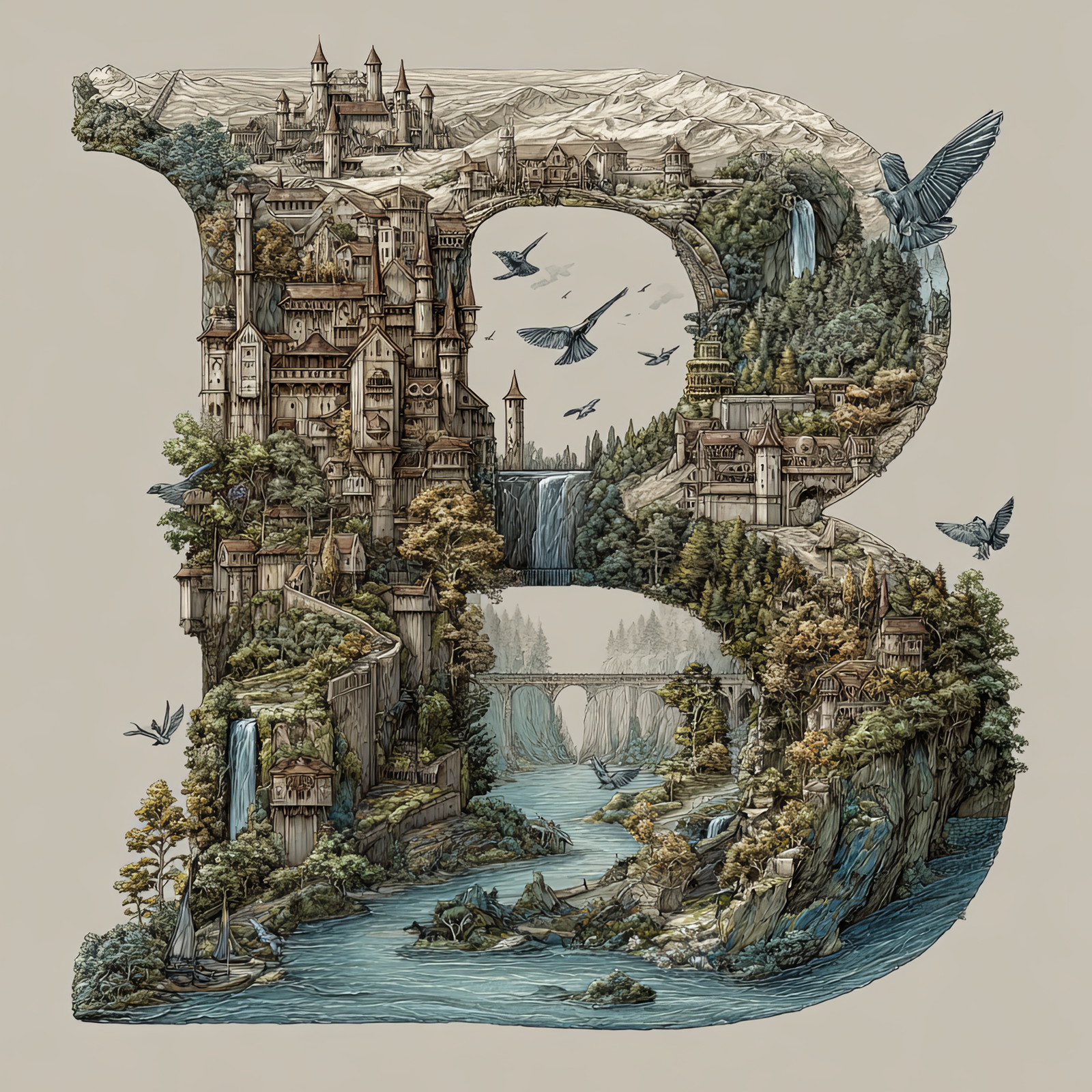 The Letter B: Castles in the Sky Fantasy Alphabet Art