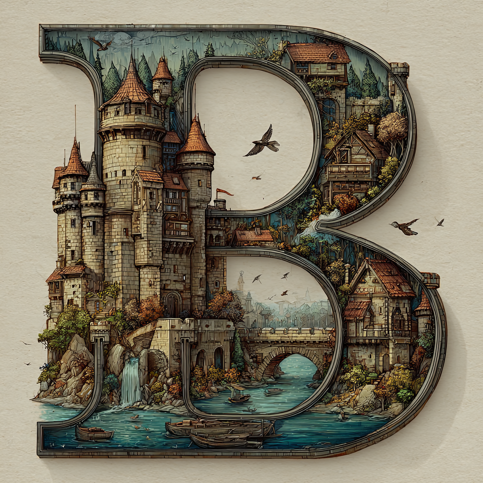 The Letter B: Castles in the Sky Fantasy Alphabet Art