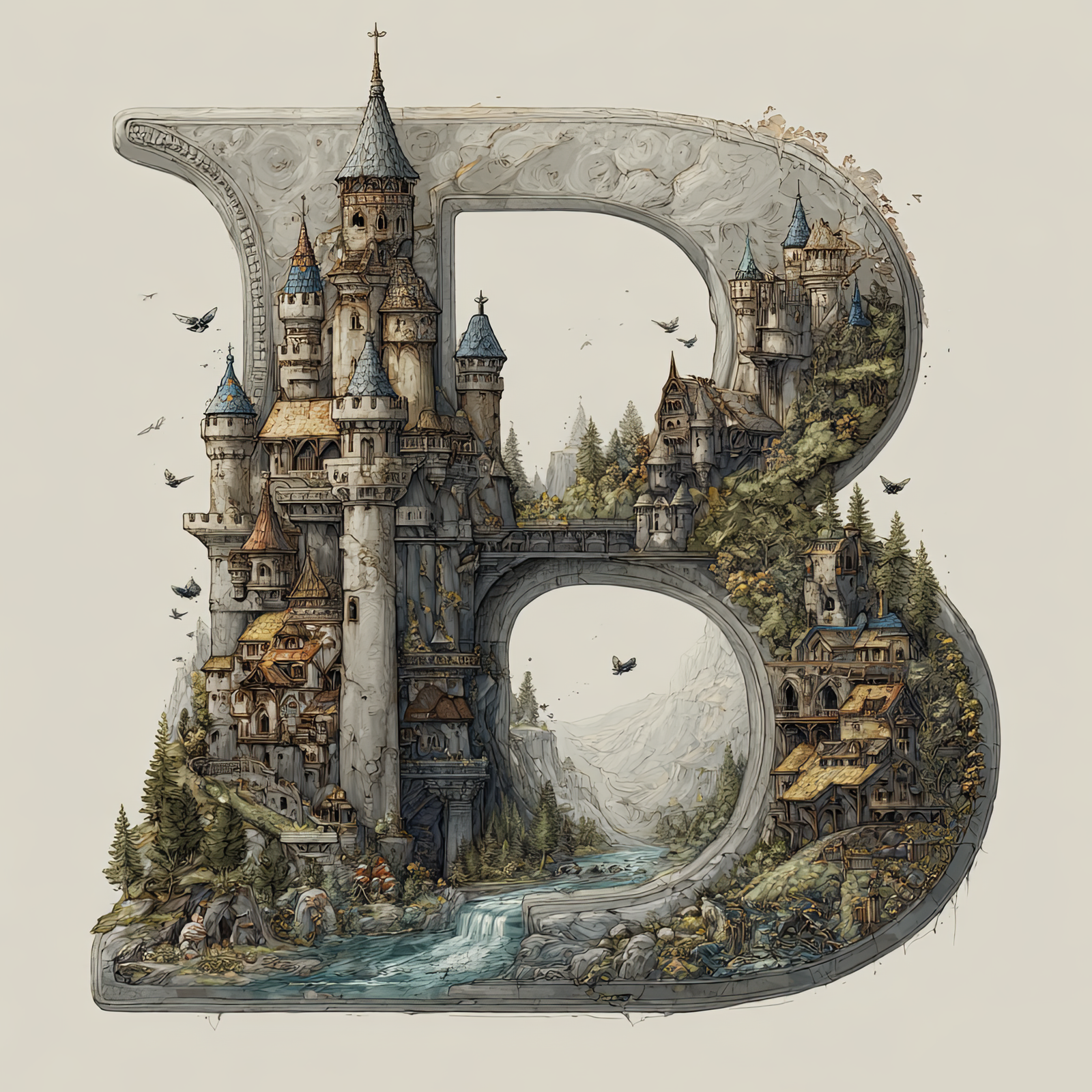 The Letter B: Castles in the Sky Fantasy Alphabet Art