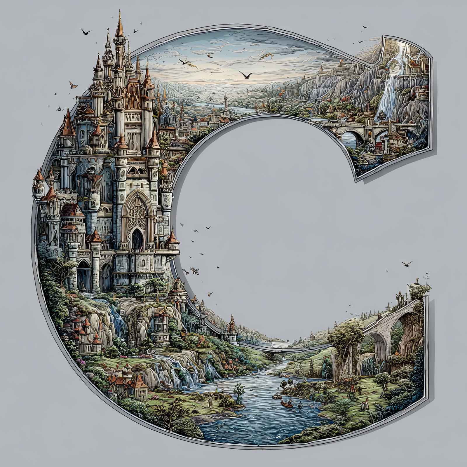 The Letter C: Castles in the Sky Fantasy Alphabet Art