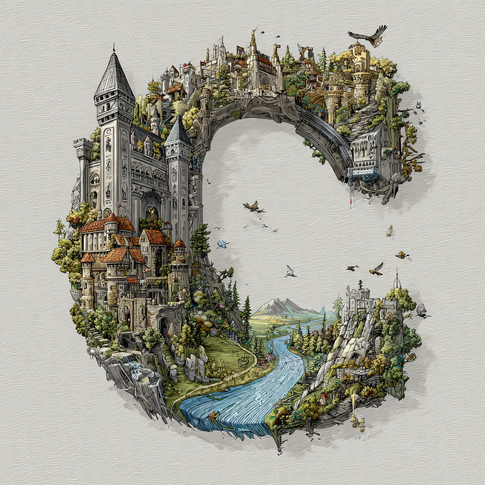 The Letter C: Castles in the Sky Fantasy Alphabet Art