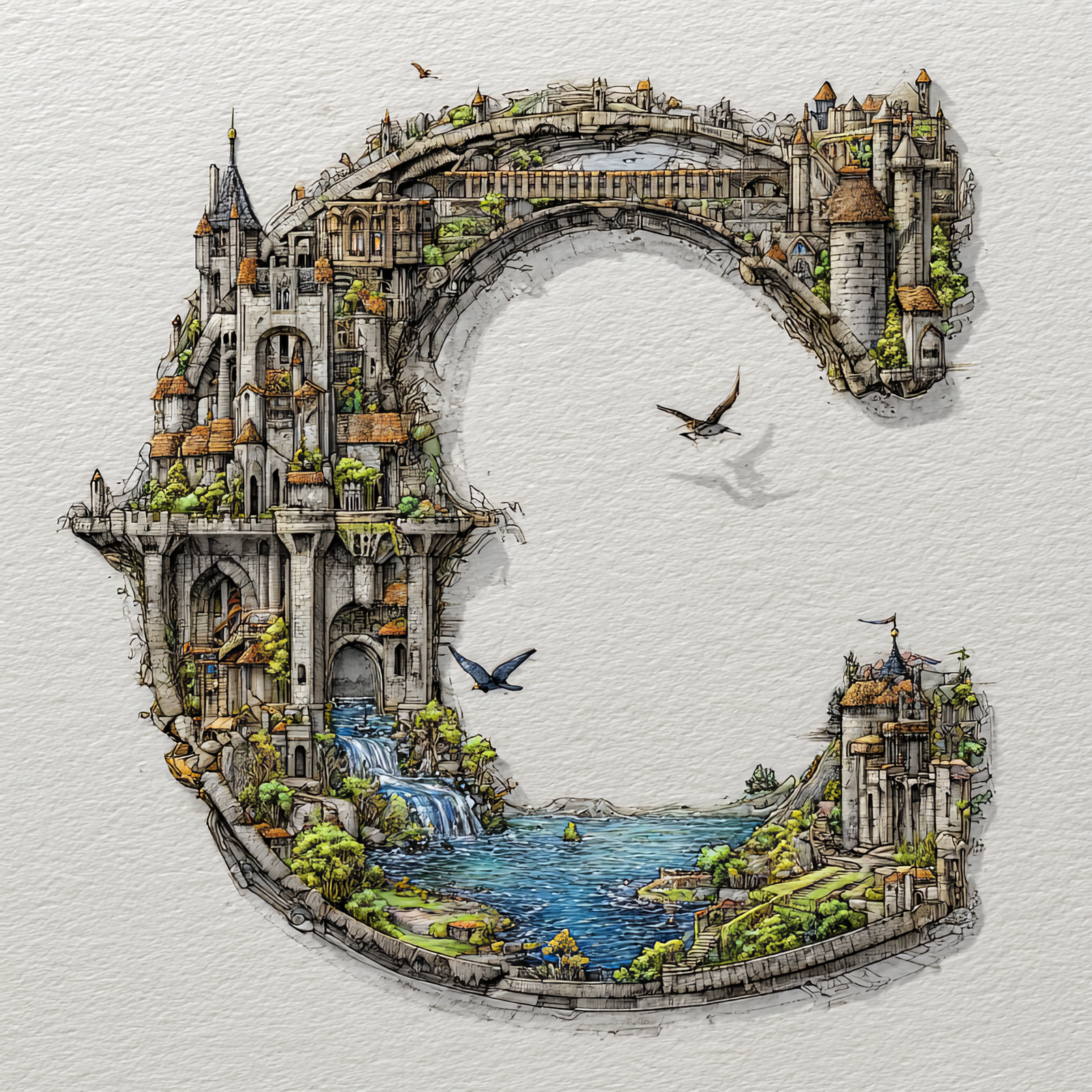 The Letter C: Castles in the Sky Fantasy Alphabet Art