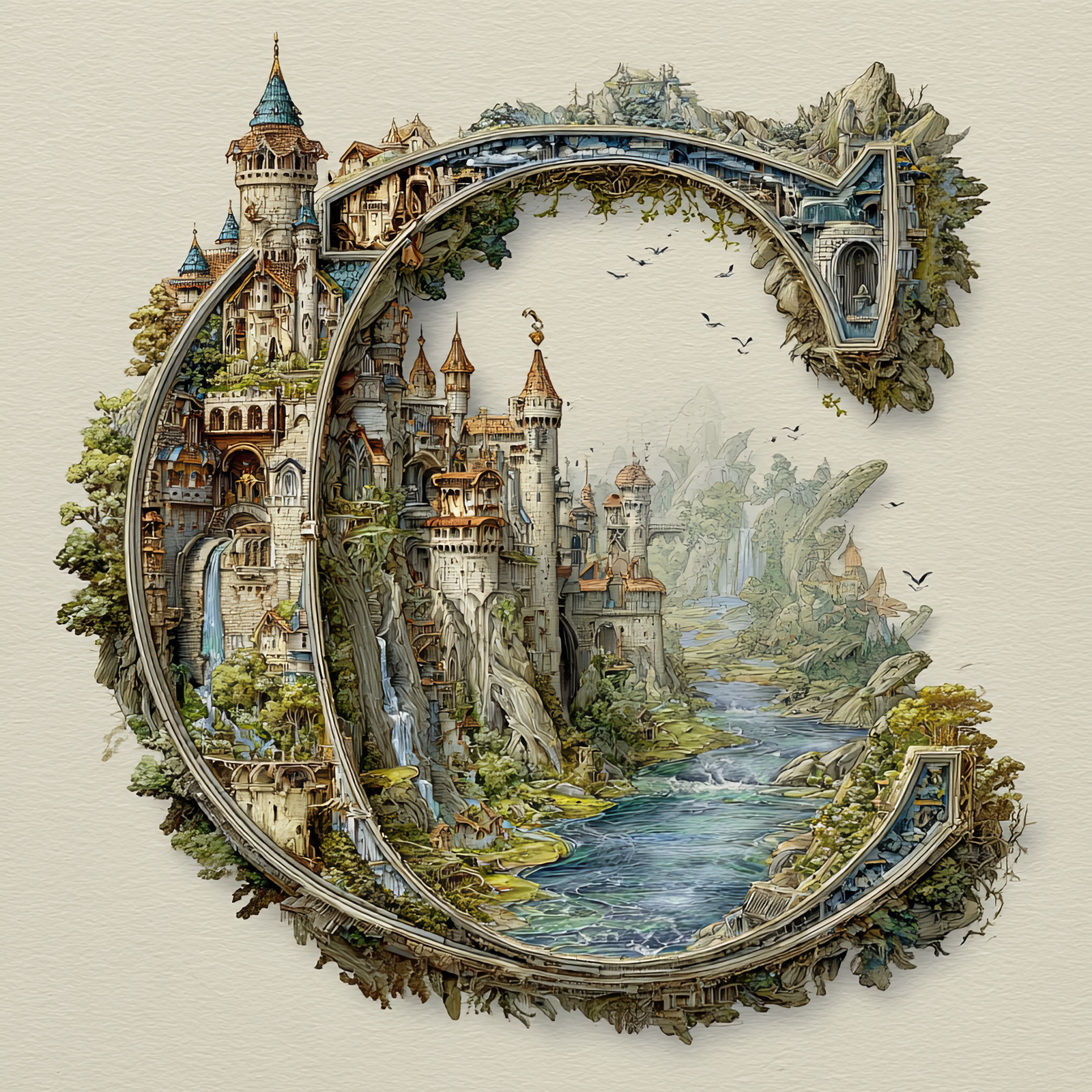 The Letter C: Castles in the Sky Fantasy Alphabet Art