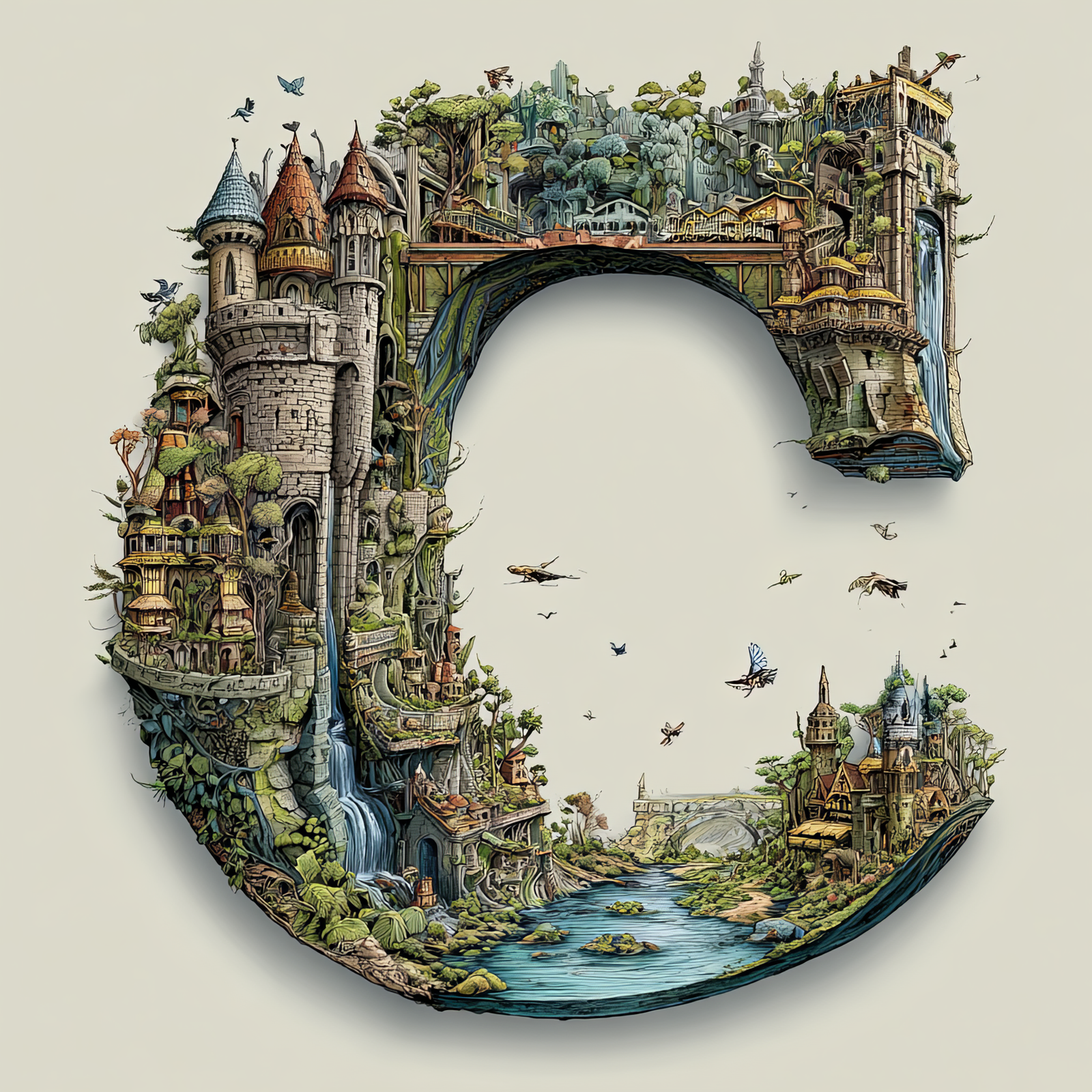 The Letter C: Castles in the Sky Fantasy Alphabet Art