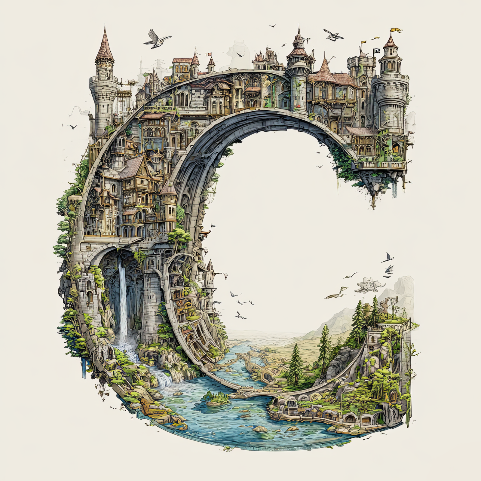 The Letter C: Castles in the Sky Fantasy Alphabet Art