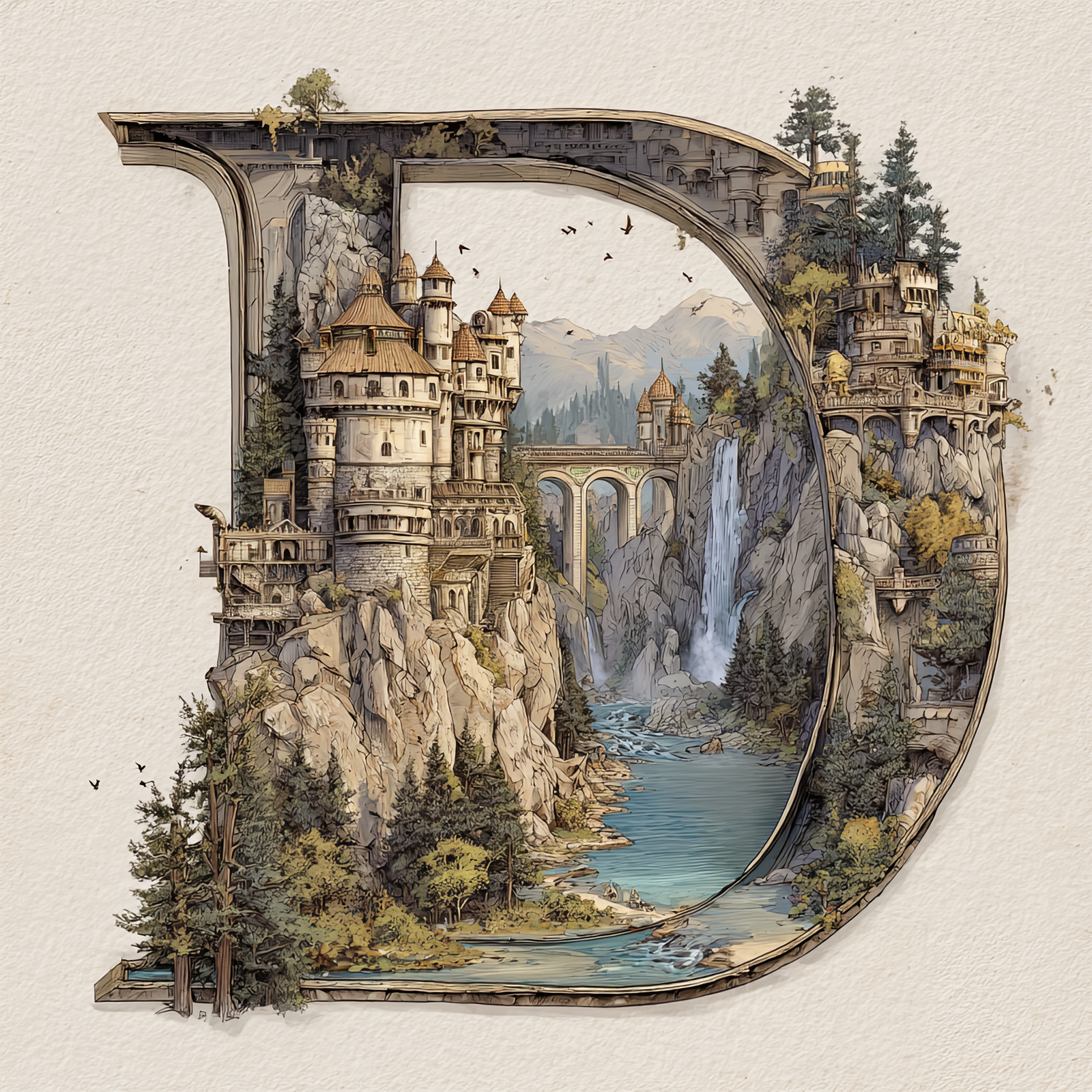 The Letter D: Castles in the Sky Fantasy Alphabet Art