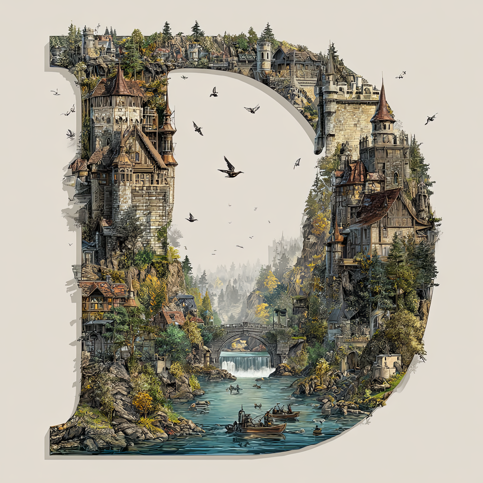 The Letter D: Castles in the Sky Fantasy Alphabet Art