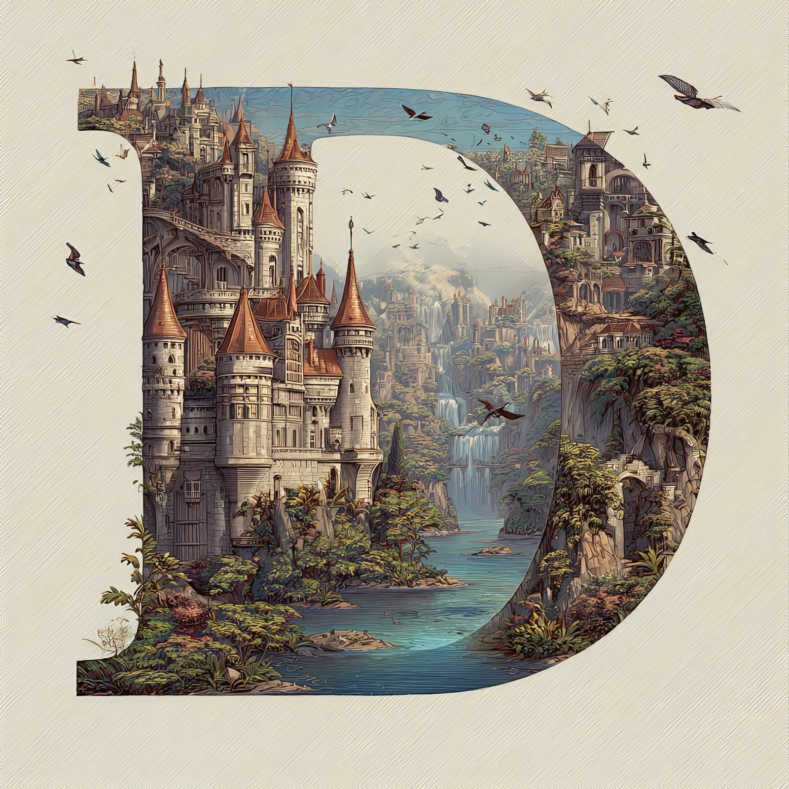 The Letter D: Castles in the Sky Fantasy Alphabet Art