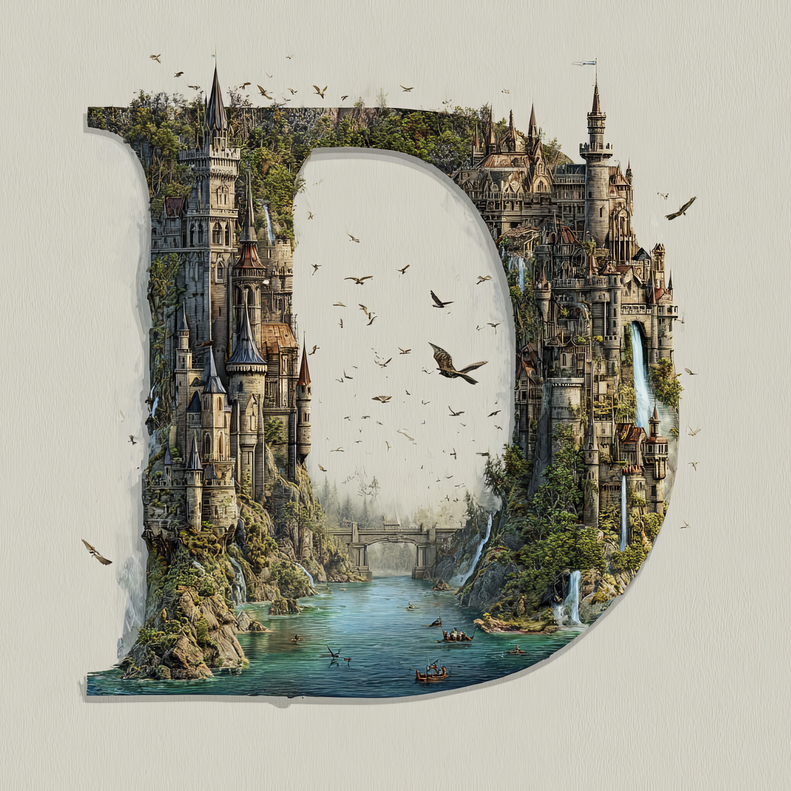 The Letter D: Castles in the Sky Fantasy Alphabet Art