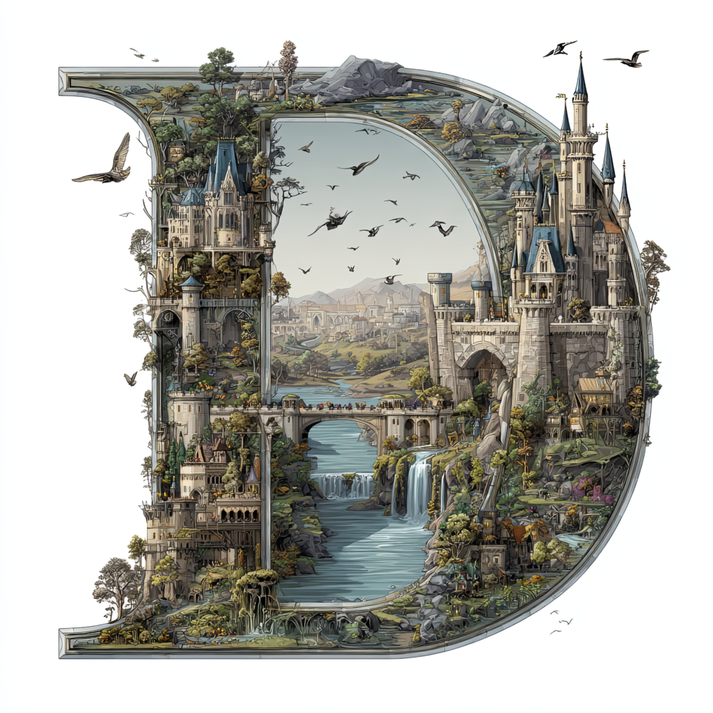 The Letter D: Castles in the Sky Fantasy Alphabet Art