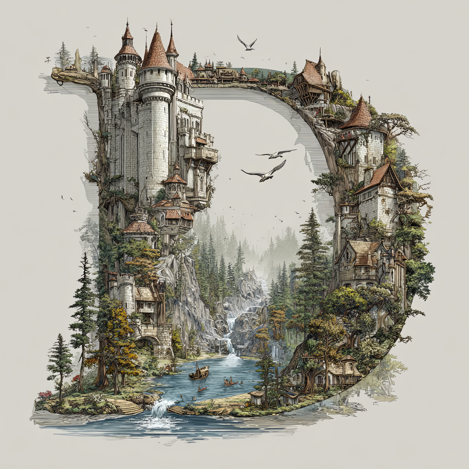 The Letter D: Castles in the Sky Fantasy Alphabet Art
