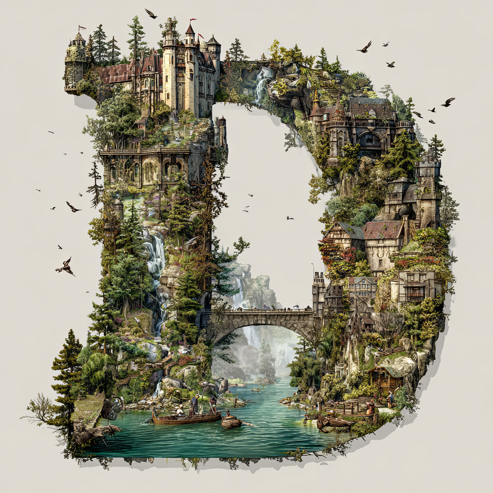 The Letter D: Castles in the Sky Fantasy Alphabet Art