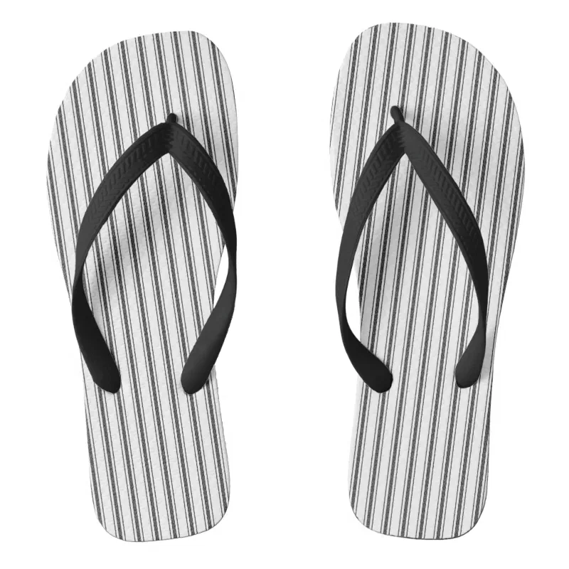 Mattress Ticking Striped Pattern in Black White Flip Flops