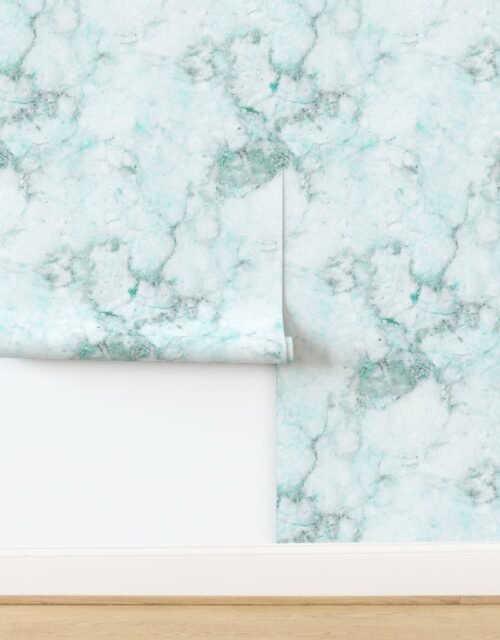 Marble Natural Stone Grey With Turquoise Veining Quartz Wallpaper