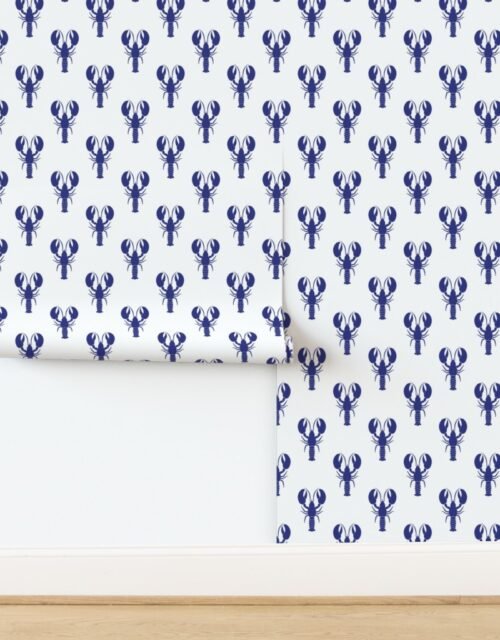 Handdrawn Motif of a Blue Lobster on White Wallpaper