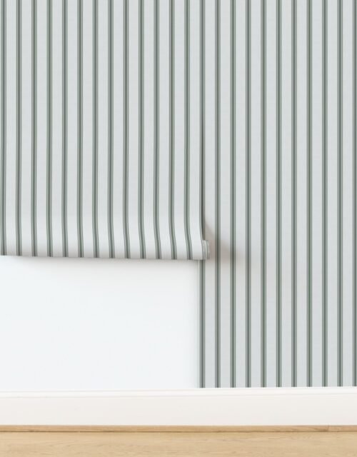 Sage Green on Off-White French Provincial Mattress Ticking Stripe Wallpaper