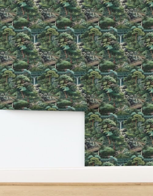 Small Japanese Water Garden with Bridges Wallpaper