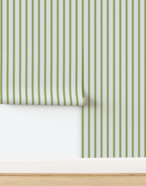 Grass Green on Off-White French Provincial Mattress Ticking Wallpaper