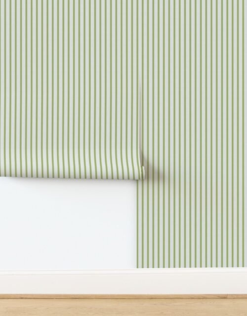 Medium Grass Green on Off-White French Provincial Mattress Ticking Wallpaper