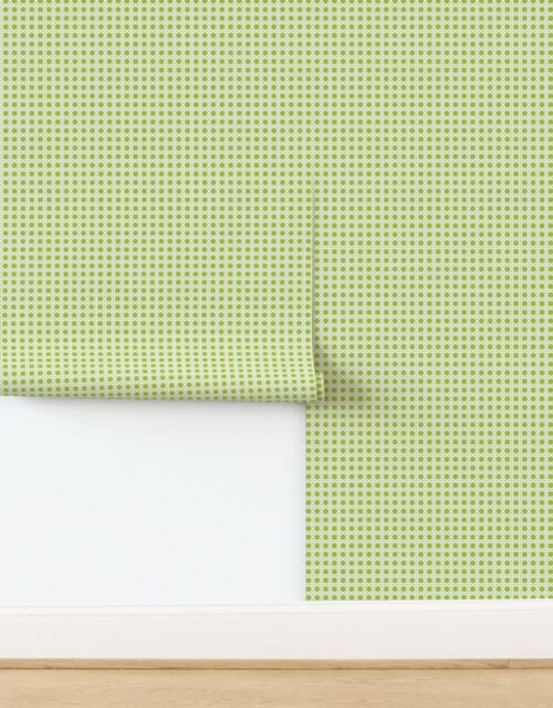 White on Fresh Green Rattan Caning Pattern Wallpaper
