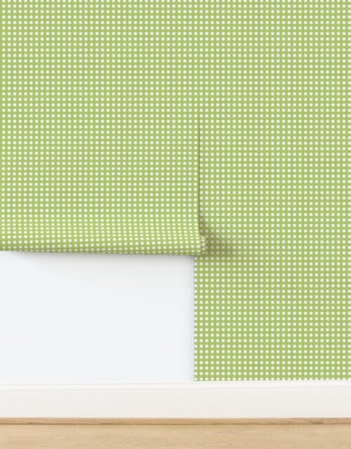 Fresh Green on White Rattan Caning Pattern Wallpaper