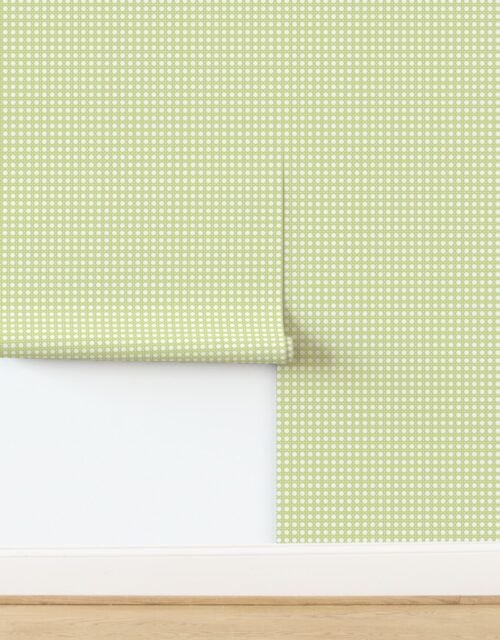 New Green on White Rattan Caning Pattern Wallpaper