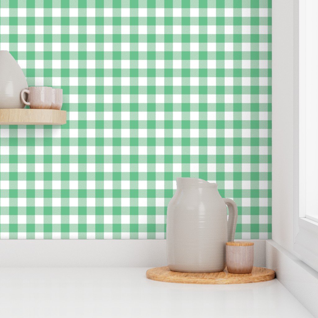Green Vintage Christmas Gingham Check Wallpaper
