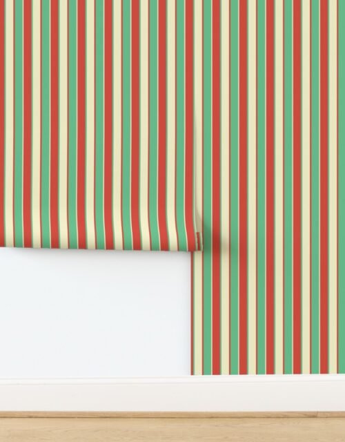 Small Alternating Red Vermillion Green and Yellow Gold Vintage Christmas Wallpaper