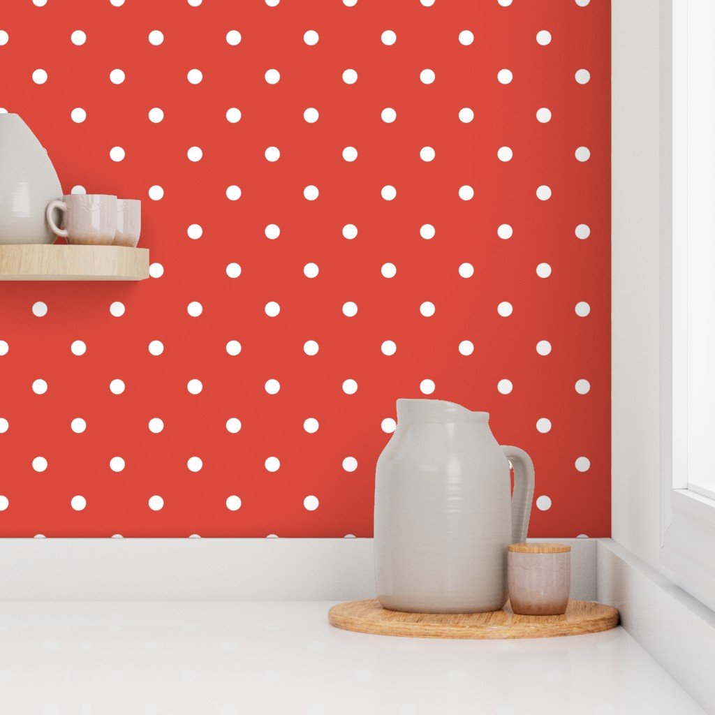 Red Vermillion Polka Dot Vintage Christmas Gingham Spots Wallpaper